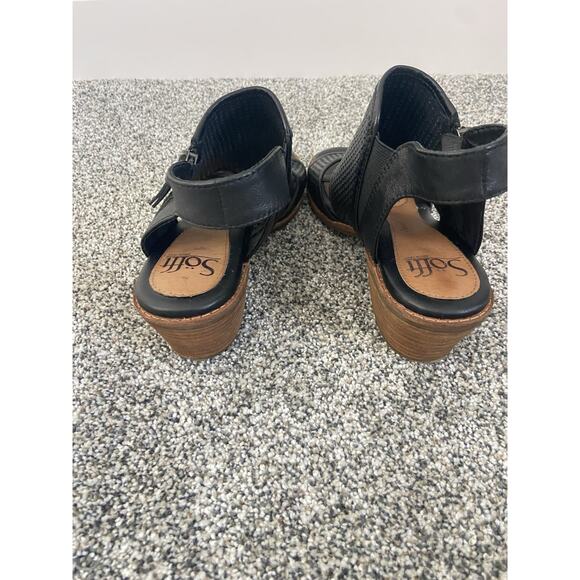 Sofft Sandals Womens 6.5 M Black Slip On Leather Casual Sara Peep Toe Block Heel - Picture 4 of 6